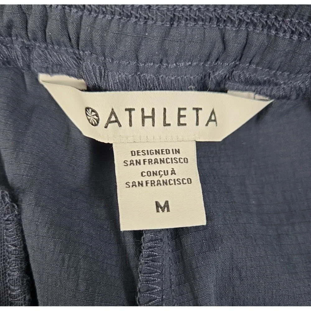 Athleta Trekkie M High Rise Parachute Pants Navy Blue Nylon Flex Waist Active - Picture 6 of 13